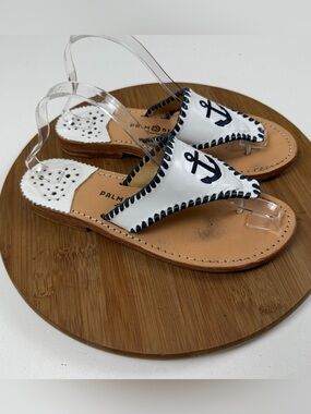Palm Beach Classic White Anchor Leather Thong Sandals